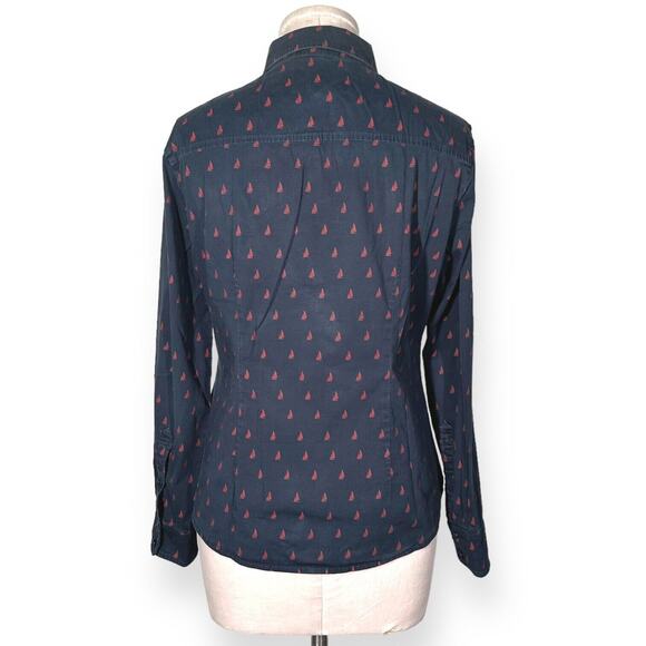 BANANA REPUBLIC Yacht Print Wash Shirt Button Up Soft Nautical Slim Fit Small - Picture 5 of 10